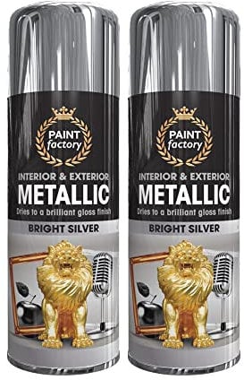 Classic Signature - 2 x Metallic Bright Silver Spray Paint 400ml Multi-Purpose Use, Spray for Metal and Wooden Furniture, Ornaments, Decorative Items and Much More for Interior & Exterior