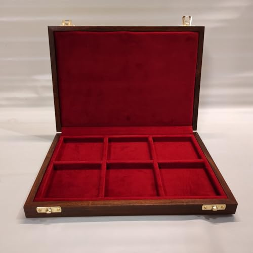 Handgefertigte Holzvitrine für Münzen & Medaillen – 6 Fächer 74x74mm – Samtauskleidung – Numismatik Sammelbox – Personalisiert