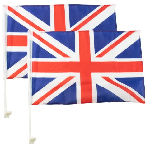 TRIXES 2PC Jubilee Union Jack Car Flags – UK Flag Decoration – British Flag Car Accessories - For England, Scotland, Wales and Northern Ireland – Perfect for National Celebrations