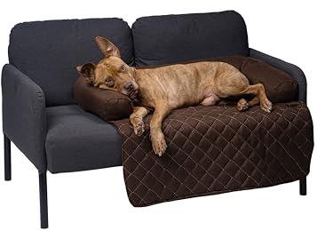 Lous Sofaschutz Hund – Hundedecke Sofa Hundebett Couch – Handgefertigte Hundematte mit Rand – Waschbar bis 90 Grad und besonders kuschlig – Größe: L ca. 90x90x13cm (Braun)