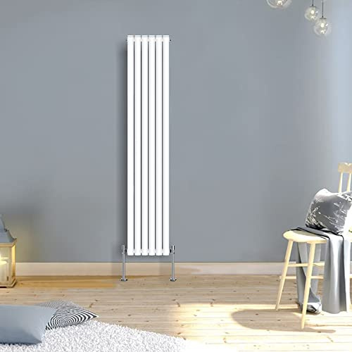 Warmehaus Modern White Vertical Double Oval Panel Radiator 1800x354mm | Slimline Designer, Wall Mounted or Floor Standing Radiators, Central Heating, Mild Steel, Bathroom Column Radiator
