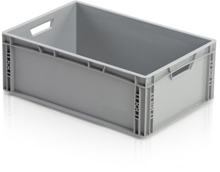 Wetec Lagerbehälter, mit Durchfassgriffen, grau, 600 x 400 x 220 mm (Lagerbox Transportbox Transportkasten Euro-Transportkasten Eurobox Eurofix-Kasten Eurokasten Eurokiste Stapeltransportkasten)