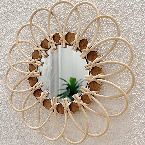 OYPEIP 27,9 cm kleiner Rattan-Spiegel, innovative Kunstdekoration, rund, Make-up-Spiegel, Ankleidezimmer, Schlafzimmer, Badezimmer, Wandbehang, Spiegel, Handwerk, Foto-Requisiten
