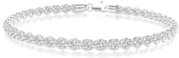 Nometo 925 Sterling Silver Rope Chain Bracelet 3mm4mm5mm Gold/Silver Bracelet for Men Women Silver Bracelet 6.5-9 Inches, 4.5 UK, Sterling Silver Silver, no gemstone