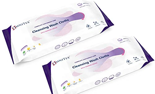 52x Omnitex Incontinence Cleansing Wash Cloths with Barrier Cream - Microwaveable | Rinse-Free All in One Continence Care Cleansing Wipes | Cleans Nourish Protect | With Aloe Vera, Vitamins | 2x 26pk