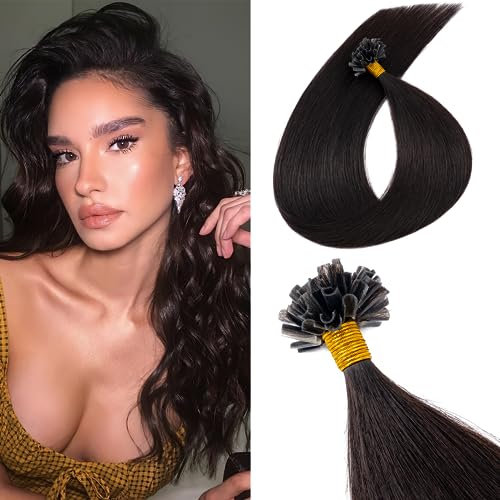 Benehair U Tip Human Hair Extensions Real Human Hair Extensions U Tip, Bonded Nail 14 Inches 50 Strands 1g/Pack Natural Black #1B