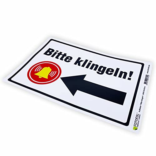 Aufkleber Bitte klingeln- Pfeil links - Hinweisaufkleber für den Innen- und Außenbereich - Folie selbstklebend (BITTE KLINGELN_29x20cm_Style7)