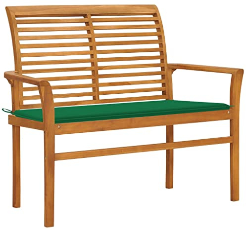 KRHINO Gartenbank Friesenbank, Parkbank, Gartenbank mit Grüner Auflage 112 cm Massivholz Teak Gartenmöbel für Balkon, Terrasse & Garten Grün