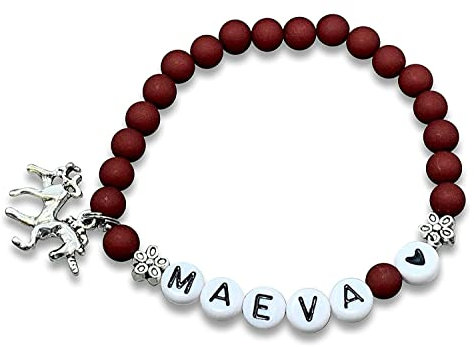 Majas Perlen Armband mit Name Maeva Bordeaux Acryl 6mm - echte Edelsteine Rosenquarz Labradorit Amazonit uvm. möglich - Geschenk Mädchen Freundin Lieblingsmensch - Handmade Personalisierbar
