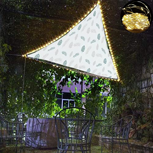 MAZZIF Dreieckiges Sonnensegel mit LED-Leuchten, wasserdichtes Oxford-Tuch, Anti-UV-Markise für den Außenbereich, Garten, Terrasse, Baldachin mit Blumen- und Botanikdruck,3*3*3m/9.84*9.84*9.84ft