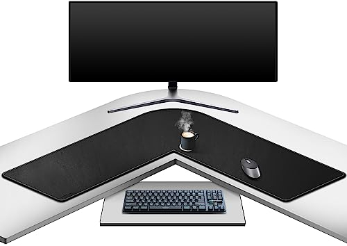 Mydours L-Shape Desk Pad, (38+38) x 13 Large PU Leather Corner Desk Mat Blotter, XXL Large Waterproof Gaming Mouse Pad, Desktop Protector for Computer Keyboard Home Office (Black)
