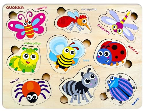 QUOKKA Spielzeug Puzzle ab 1 2 Jahre - Montessori Holzpuzzle 1 Jahr - Insekten Kinderspielzeug ab 2 3 Jahre - Lernspiele für Klinekinder - Geschenk für Mädchen and Junge
