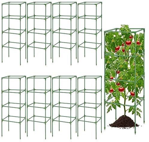 Therwen 8 Packungen Tomatenkäfige für Garten, 104,5 x 38,1 x 38,1 cm, quadratische Tomatenpflanzenstange, robuster Stahl-Pflanzenturm, Gurken-Rankgitter zum Klettern von Gemüse, Blumen, Früchten