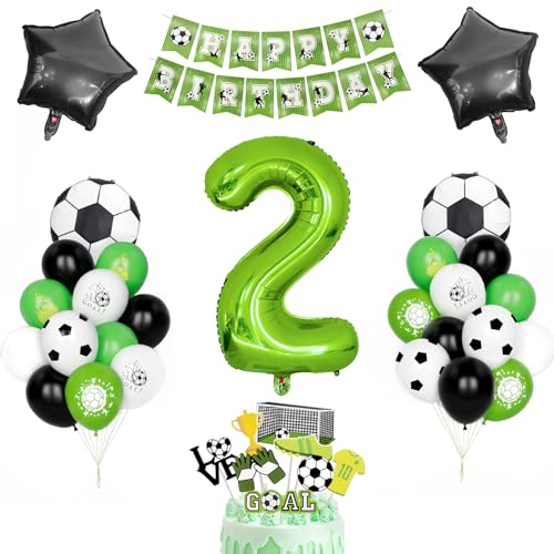 Fussball Geburtstag Dekor, Kindergeburtstag Deko 2 Jahr Jungen Fußball Luftballons Grün Zahlenballon 2 Schwarz Grün Weiß Latexballons Helium Soccer Folienballon Happy Birthday Banner Partyzubehör