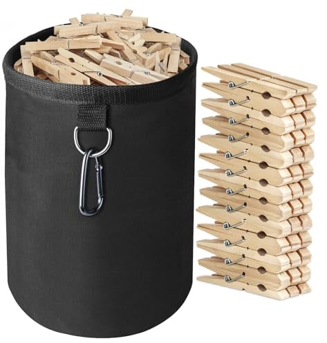 Vicloon Wäscheklammerbeutel zum Aufhängen, Wäscheklammerbeutel für Wäscheleine mit 60 starken Wäscheklammern aus Holz, Großer Wasserdicht Wäscheklammerbeutel für den Innen- und Außenbereich(Kleine)