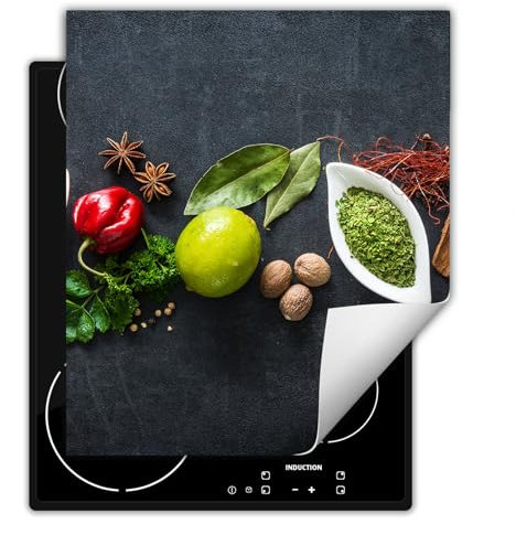 SMTDeco herdabdeckplatte Induktionsmatte herdabdeckung ceranfeld abdeckplatten für ceranfelder induktionskochfeld schutzmatte 50x52 cm Kräuter Grau