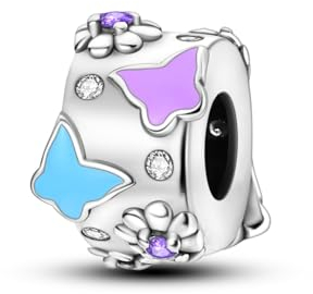 Blumen Schmetterling Charm Perle für Armbänder Halsketten Sterling Silber Anhänger Perlen DIY Charm Schmuck Geschenke für Frauen und Mädchen