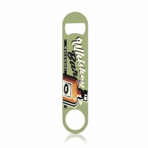 TASDANA Whiskey Bar Stainless Bottle Opener Creative Idea with Artistic Lettering and Whiskey Bottle Flat Beer Bottle Opener Keychain for Home Kitchen Bar Restaurant Party Birthday Gift