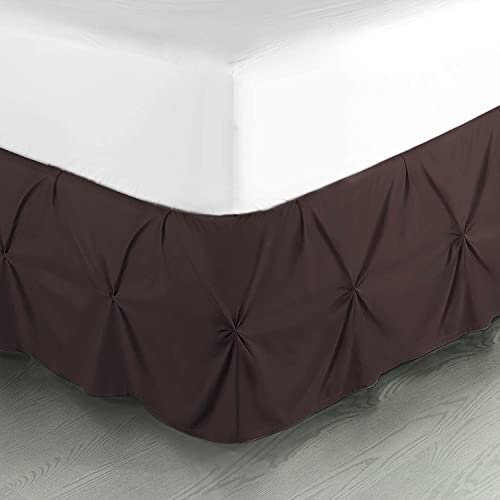 Cache-sommier plissé en 100 % microfibre douce (hauteur de 40 cm) infroissable et résistant à la décoloration – Chocolat uni, taille double.