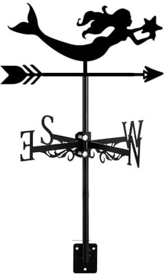 ANCNA-U Wetterfahne, Wildtier-Ornament, Windrichtungsanzeige, Edelstahl, Wetterhahn mit Dachhalterung, für Garten, Dekoration, Bauernhaus, Terrasse, Hof, Meerjungfrau