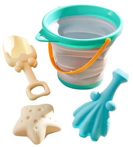 TLHWIN Toys de Plage Ensemble , Toys de Sable pour Enfants, seaux en Silicone Pliables avec pelles et Forme de Sable en Forme de Moule. (Blue)