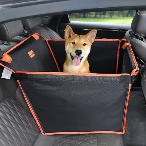 pecute Hunde Autositz M 60 * 50 * 55 cm, Verstürkter Hundesitz Auto für Mittlere & kleine Hunde mit 4 Befestigungsgurten für Extra Stabiler, Hundebox kleine Hunde für den Rücksitz im Auto