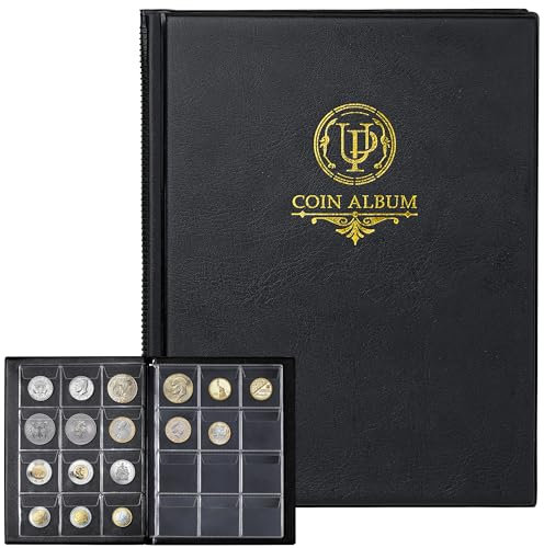 Uncle Paul Album de pièces de Monnaie 120 Pochettes – Livre de Collection de pièces de Monnaie avec 10 Pages, Support de Grille 45 x 43 mm pour Livres, Pence, Cents, Dollars, Nickel (Noir) CS48120BK
