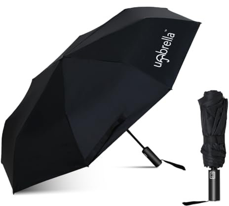 UMBRELLA Brand Compact Folding Umbrella - Automatic Open/Close, 8 ribs, Folding Umbrella,Windproof Travel Umbrella for Rain or Shine - UV protected!… (Black)