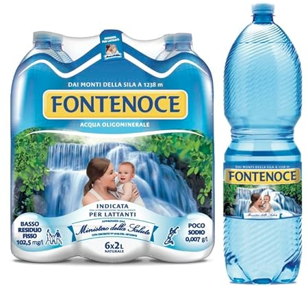Acqua FONTENOCE ideale per lattanti e adulti | bottiglie 2l | APPROVATA DAL MINISTERO DELLA SALUTE | Acqua Minerale Naturale Oligominerale | Indicata Per La Preparazione Degli Alimenti Per Lattanti