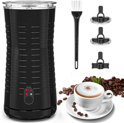 Morpilot Espumador de Leche Eléctrico Automático, Espuma Fría y Caliente y Calentador de Leche para Café con Leche, Capuchinos, Macchiato, Diseño Antideslizante, 400W, 240ml, Negro