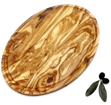 DAGDEG Brotzeitt aus Olivenholz mit Saftrille, Steakbrett mit Saftrille,Servierbrett aus Holz,Frühstücksbrett,Käsebrett, Vesperbrett aus Olivenholz, ca.35 cm lang, 25 cm breit, handgefertigt