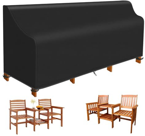 PATIO PLUS Outdoor Garden Loveseats Cover, Waterpoof Windproof Heavy Duty 420D Oxford Fabric, Suitable for 2 Seater Love Seat Patio Set L150/184cm*W60cm*H63/81cm Black