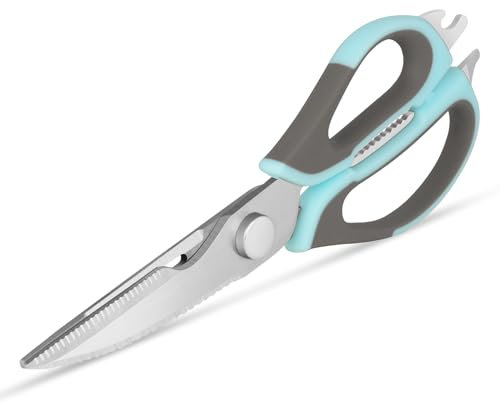 Küchenschere, multifunktionale Küchenschere, geeignet für Geflügel, Fisch, Kräuter, Blumen, scharfe Klinge, abnehmbar, leicht zu reinigen, Schäler, Flaschenöffner, Dosenöffner, Walnussöffner