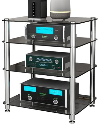 YHWKGZ Hi Fi Rack, Mehrschichtiger Audio Rack Hi Fi Regal, Mit gehärteter Glasplatte, Stereo-Rack-Phonoschrank, Offener Stereo-Record Player Stand(Clear,23.6x28.3/60x72cm)