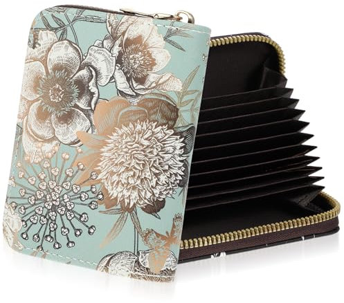 AOZUO Étui pour cartes de crédit pour femme avec protection RFID, étui en cuir avec fermeture éclair pour cartes d'identité, petit étui pour cartes avec compartiment pour pièces de monnaie(bleu clair)