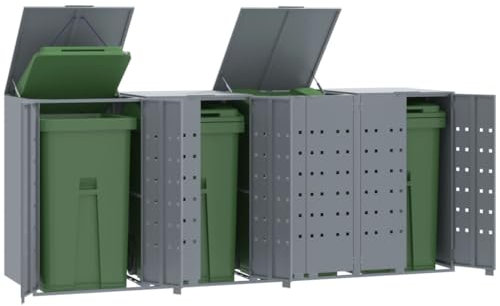 IKAYAA Edelstahl Mülltonnenbox 4er 240L 4 Tonnen Grau Mülltonnenverkleidung Metall Müllcontainer Mülltonnenschrank Müllbox Draußen 276x79x117 cm