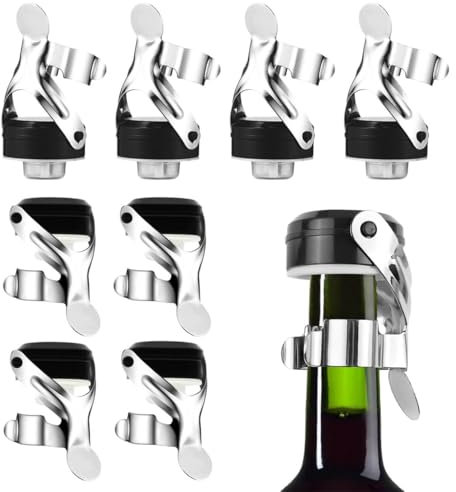 Wjelet 8 Stück Flaschenverschlüsse, Edelstahl Sektflaschenverschluss, Flaschenverschluß Universal für Champagner und Bier, Auslaufsicher und Vakuumversiegelt Weinverschluss für Abendessen Bar Partys