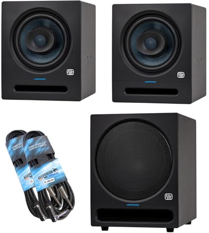 PreSonus Eris Pro 8 Aktiver Studio-Monitor Lautsprecher 1 Paar mit Eris Pro Sub 10 Subwoofer und 2X keepdrum Klinkenkabel