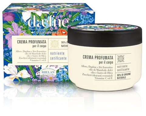 Helan Daefne - Crema Corpo Idratante Profumata Antiossidante con Vitamina C e E, Crema Idratante Corpo Pelle Secca Nutriente con Olio di Mandorle Dolci e Oliva, 96%Origine Naturale 200ml Made in Italy