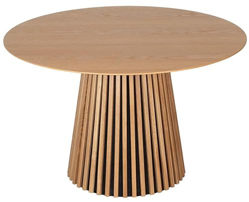 MR. DEKO® Diningtisch Oria Natur Oak rund ca. 120x75 cm | Design Esstisch in Lamellenoptik | helle Eiche | runder Esstisch für 4 Personen | Küchentisch | Holztisch in Braun