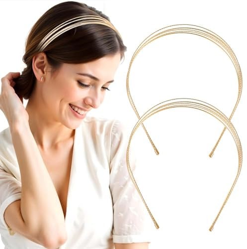 2pcs Gold Headband, Multi Layers Metal Hair band for Women, Elegant Gold Hair Accessories, Thin Headbands for Girls, Fashionable Metal Headband for All Occasions