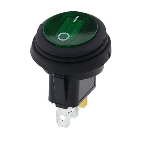 1 bouton étanche avec interrupteur à bascule lumineux 12 V 220 V, ouverture 20 mm, interrupteurs à pointeau ronds à 3 broches en forme de bateau argenté(Green)