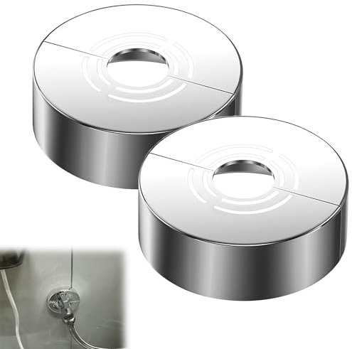 Lot de 2 Rosace Mitigeur Douche 3 Tailles en 1, Rosace Robinet Divisée pour Ø 21 mm/26 mm/33 mm, Cache Tuyau pour Radiateur, Robinet de Douche, Installation Facile, Chrome (60 x 20 mm)