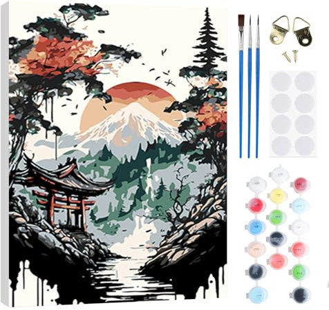 RICUVED DIY Landschaft Malen nach Zahlen Set für Erwachsene Kinder mit Rahmen - Berg Paint by Numbers Set Mit Ölgemälde für Anfänger, Leinwand, Pinsel und Farben Wanddekoration 20x30cm