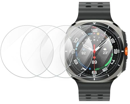 Vetro Temperato 47mm compatibile con Galaxy Watch Ultra, 4 Pezzi Pellicola Protettiva HD, 9H Antigraffio Screen Protector compatibile con Samsung Smartwatch Ultra 6/7 47mm