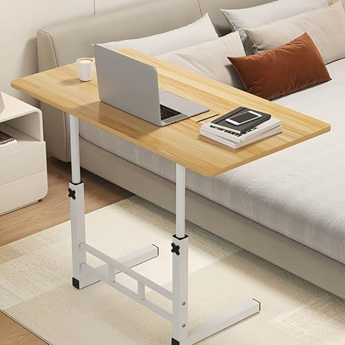 Tragbarer Stehpult mit verstellbarer Höhe und mehrschichtigem Aufbewahrungsregal, mobiler Laptop-Schreibtisch auf Rädern für Schlafzimmer und Heimbüro (Nussbaum, 80 x 40 cm)