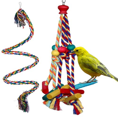 Parrot Toys for Small Birds - 2pcs Bird Cage Toys, Sturdy and Comfortable Cotton Rope Bird Cage Toy, Chewing and Climbing Rope for Parrots Multicolored Rope with Tearing Blocks for Macaws and Birds