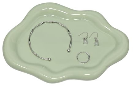 YoHyien Bandeja Joyas en Forma de Nube, Bandeja para Joyas de Cerámica, Cuenco Decorativo Llaves, Bandeja para Cosméticos, Perfume, Bandeja para Anillos, Collares, Pulseras (Verde)