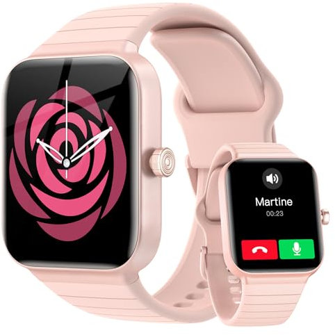 Smartwatch Uomo Donna Chiamate Bluetooth, Orologio Intelligente Alexa Integrato per Android iOS, 1.8 orologio fitness con 100+ Modalità Sport & IP68, con cardiofrequenzimetro da polso/Sonno -Rosa