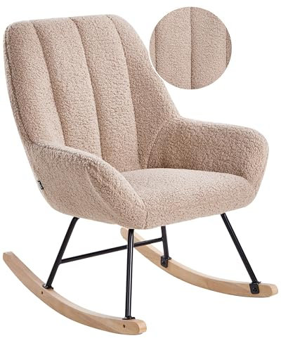 Beliani Stilvoller Schaukelstuhl Bouclé Polsterung Teddy Metall Schwarze Beine Armlehnen Breite Rückenlehne Wohnzimmer beige Kinno